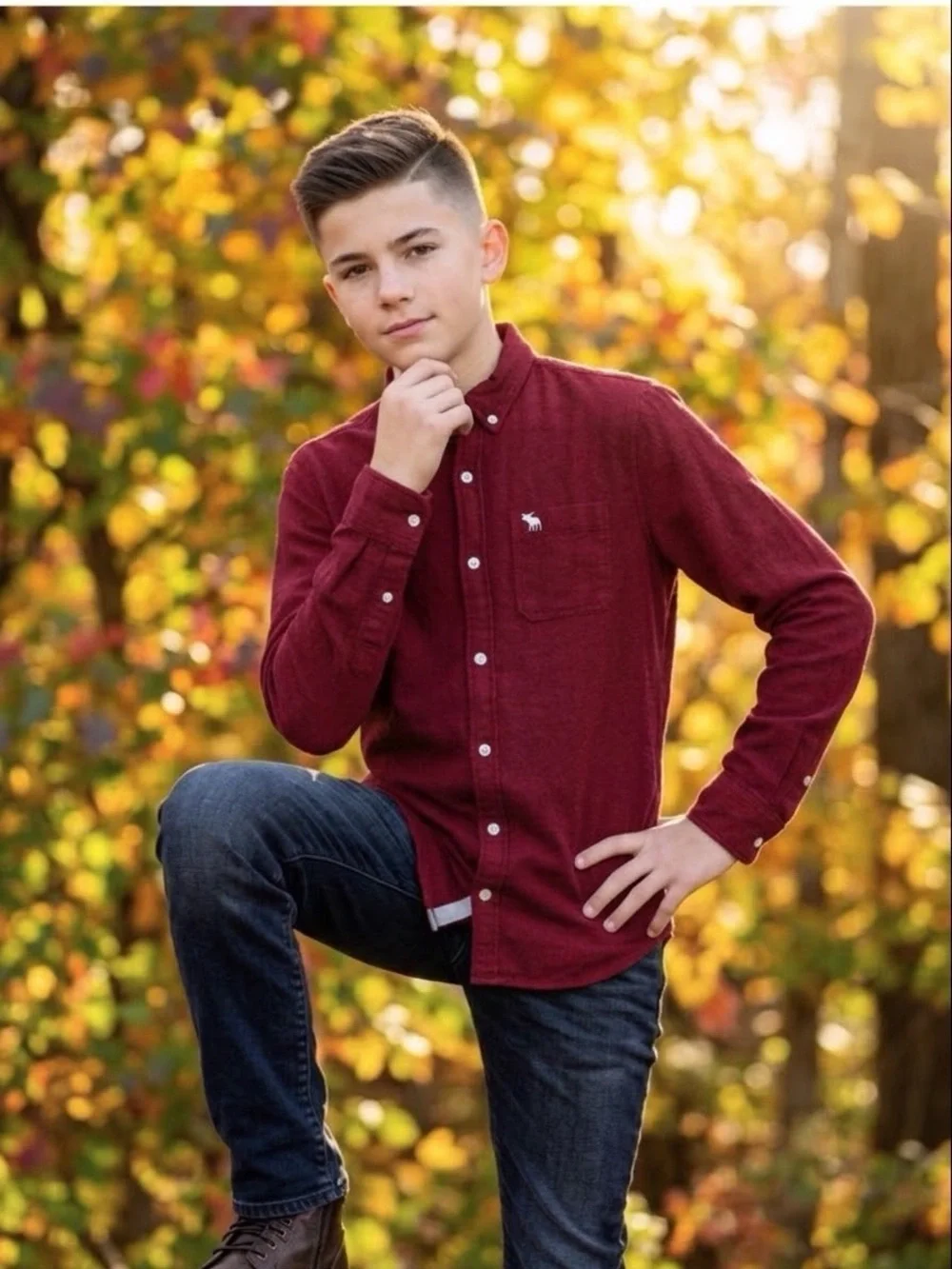 Abercrombie Boys Youth Long Sleeve Oxford Button Up Heather Red Size 15/16 Youth